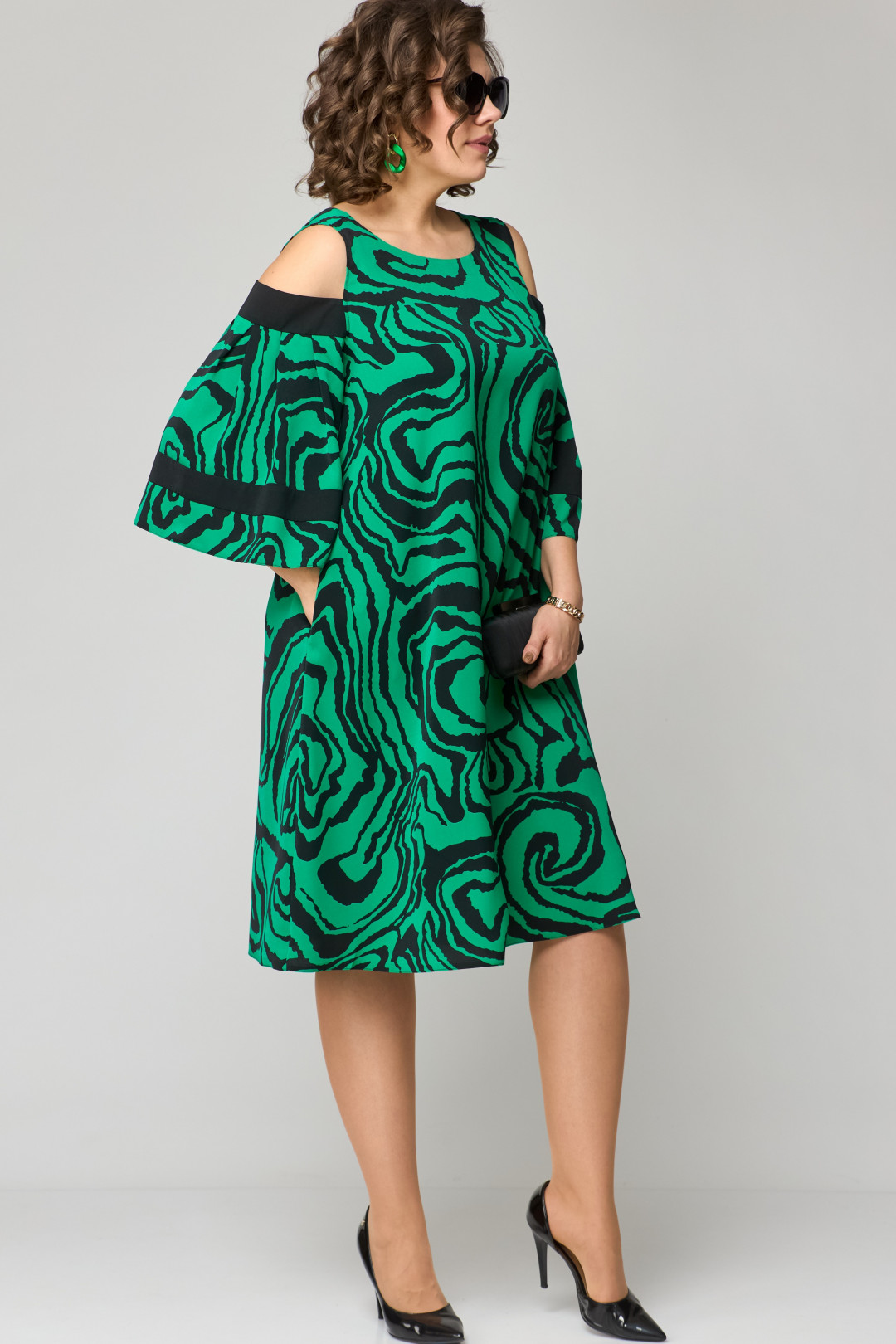 Платье EVA GRANT 7145 зеленый принт